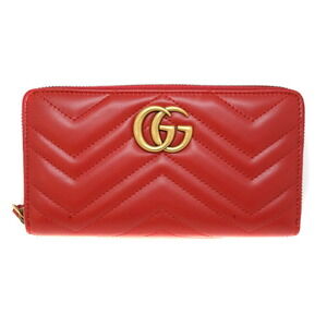 Gucci Zip Around Long Wallet Leather Red GG Marmont Logo